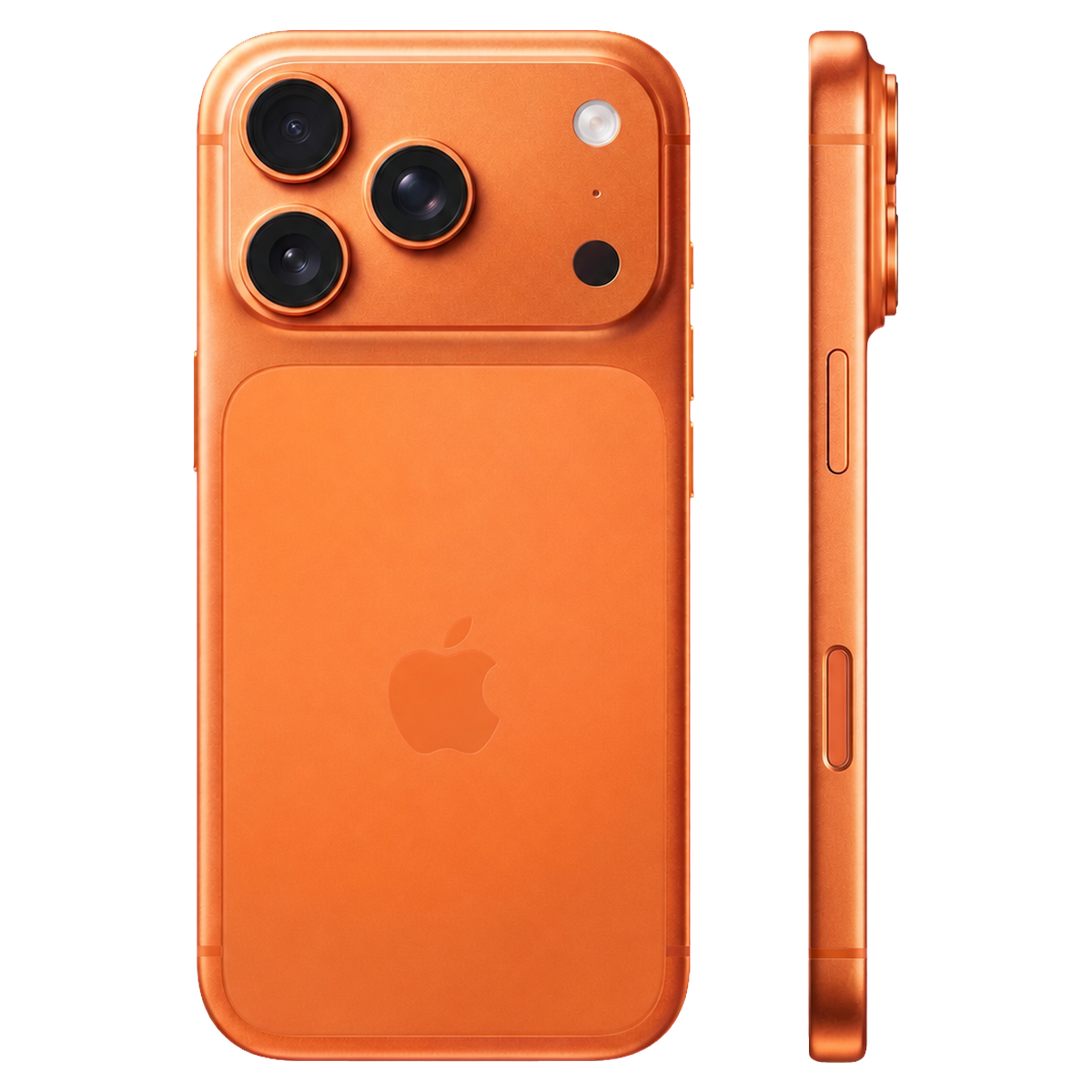 iPhone 17 Pro naranja, vista trasera y lateral